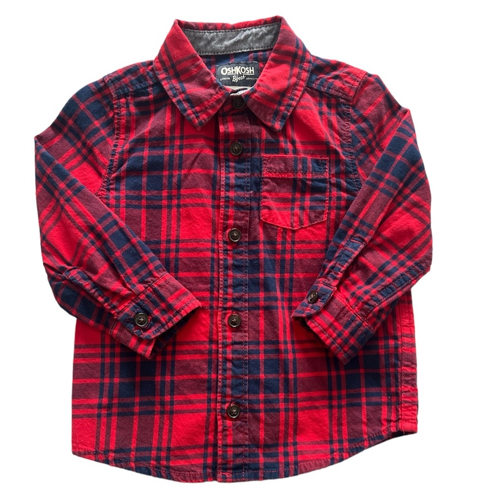 OshKosh B'Gosh Baby Long Sleeve Plaid Collared Button Down Dress Shirt Size 18 M